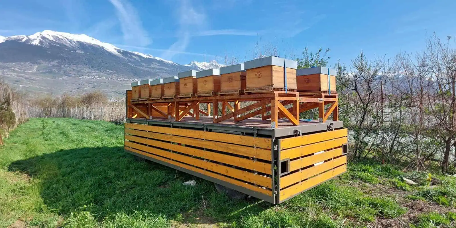Bee Valais – Bienenstock auf einem Transporter im Wallis